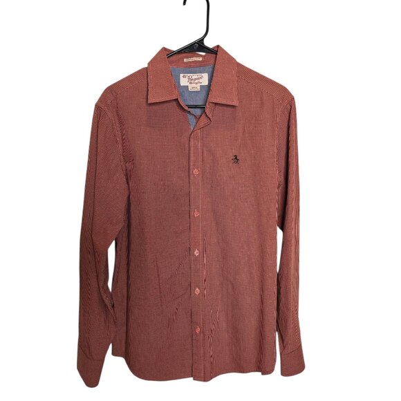 Original Penguin Shirt Men's Medium Red Check Long Sleeve Button Up - Picture 1 of 8